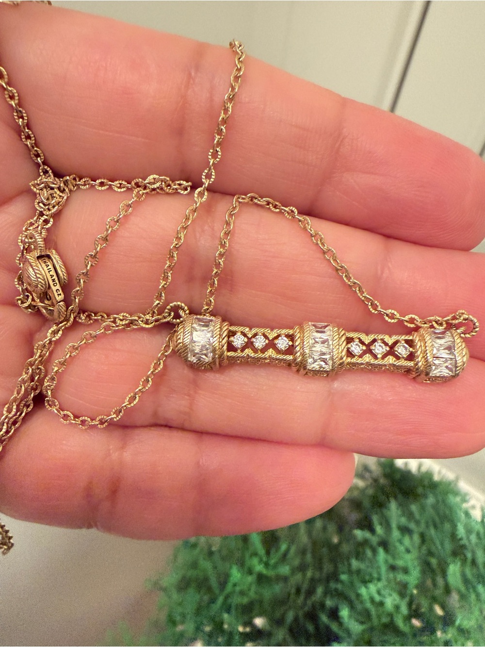 NWOT JUDITH RIPKA STERLING SILVER NECKLACE, 20" LONGEST, VINTAGE STYLE gold tone